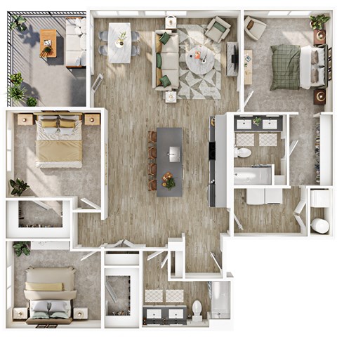 Floor plan for 3 beds, 2 baths, 1562 sqft